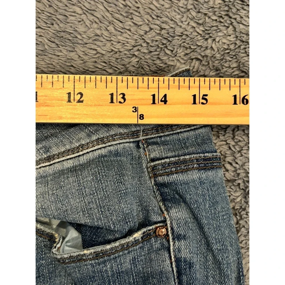 DKNY Jeans Womens 6 Soho Flare Denim Blue Medium Wash Distressed Hippie Splatter